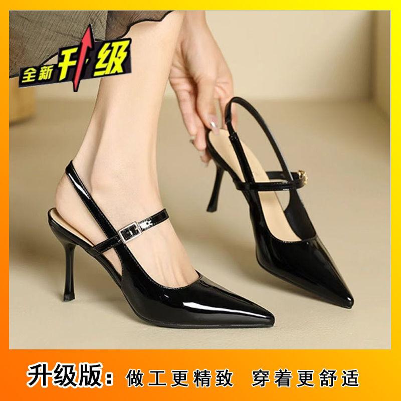 Temperament pointed high heels bag head sandals 2025 spring and autumn new French stiletto black fairy shoes single shoes