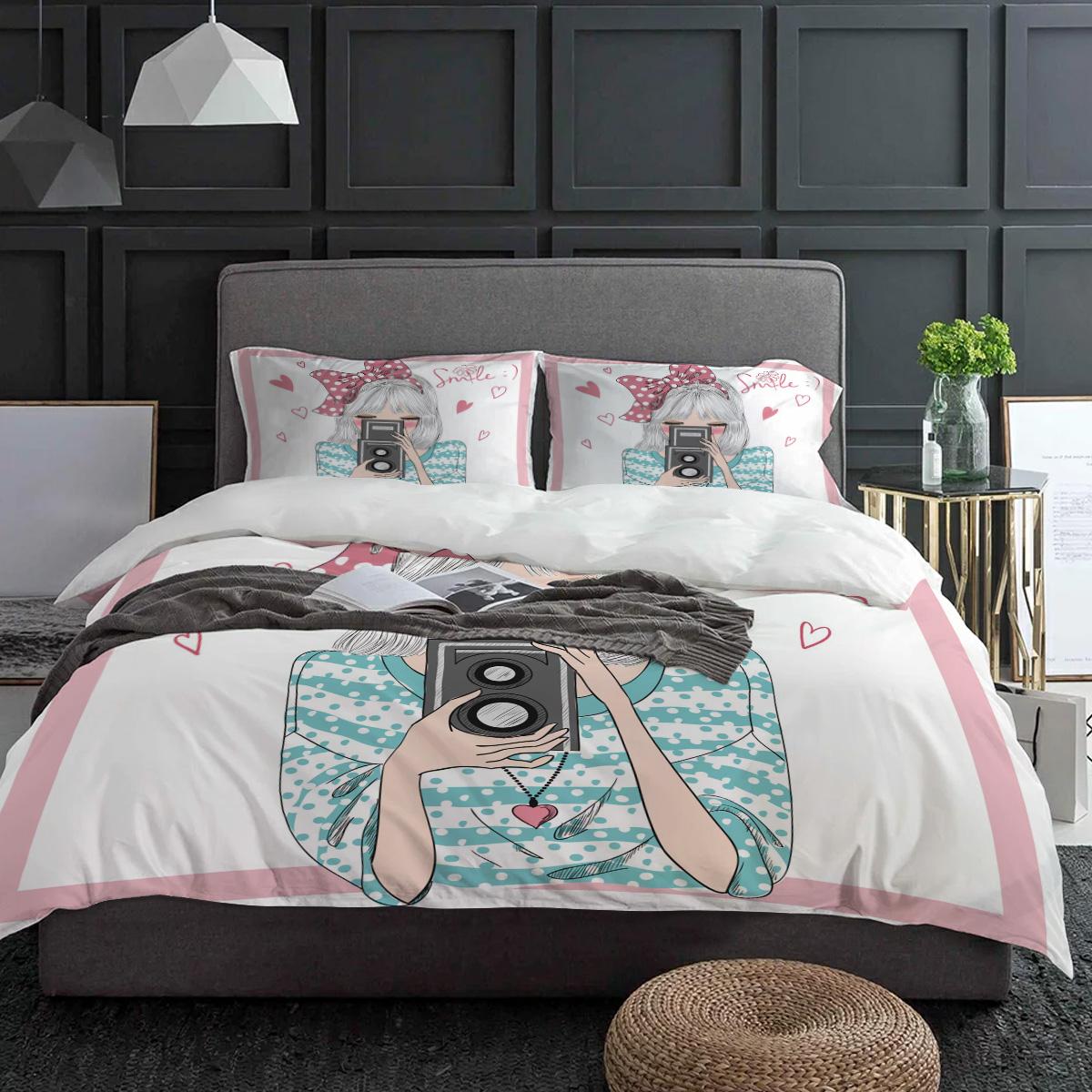 

Девочка Розовый Бант Камера Комплект Постельного Белья 3шт Мальчики Девочки Пододеяльник Наволочка Детский Взрослый Покрывало Двуспальный Комплект Домашний Текстиль EU single(135x200cm)