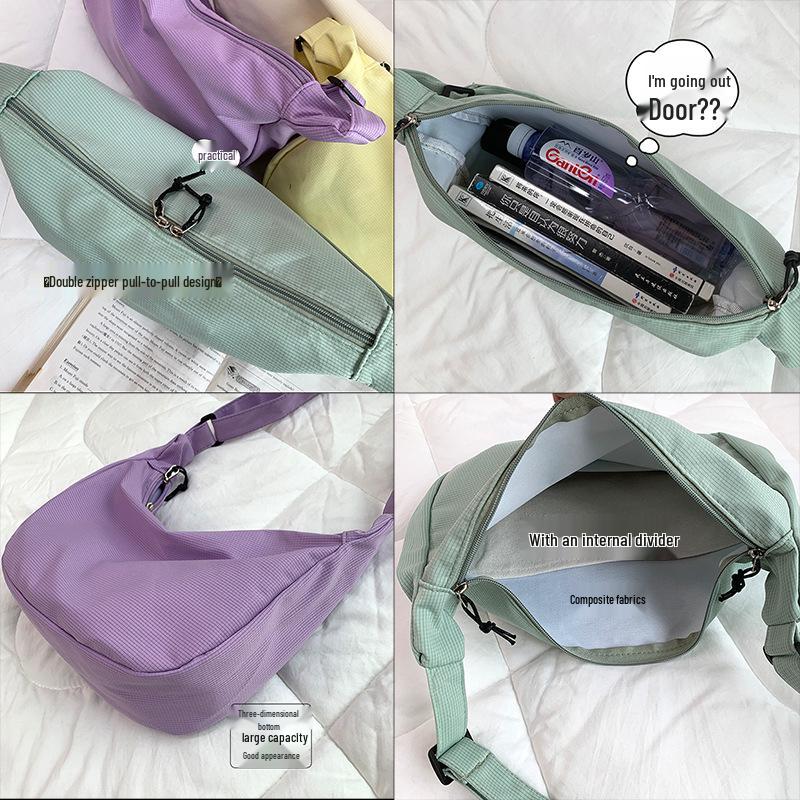 Korean-Style Harajuku Minimalist Waffle Pattern Crossbody Dumpling Bag