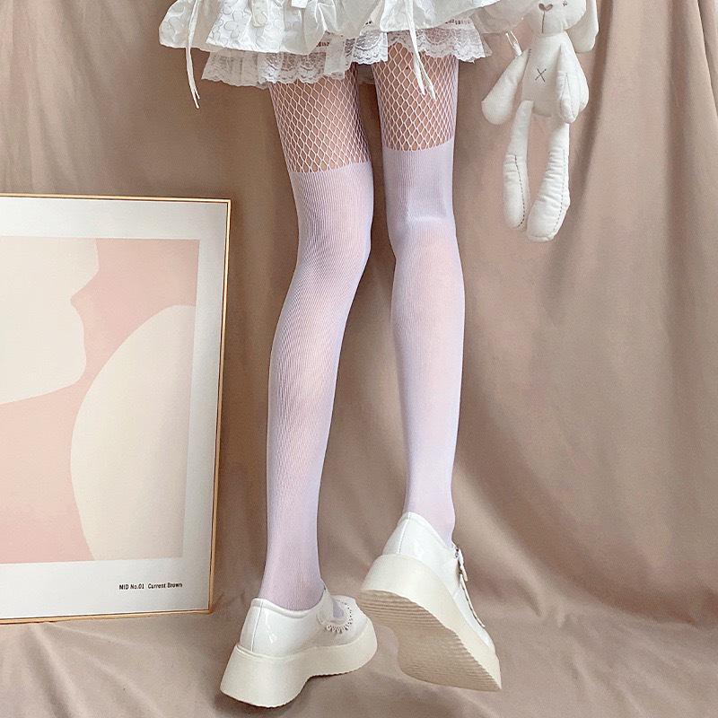 Black Spliced Stockings: Bare Leg, Sexy Romper, Over-the-Knee Fishnet for Women