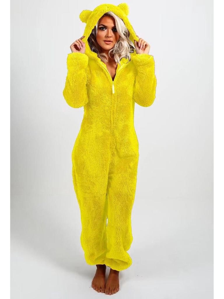 2024 Trendy European/American Fleece-Lined Hooded Jumpsuit Pajamas for Women - 22 Colors Available