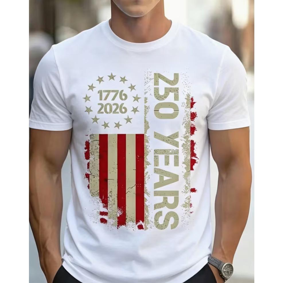 Summer 100% Polyester T-shirt - Retro Flag - Men's and Women's T-shirt - 250th Anniversary of the United States - Short Sleeve