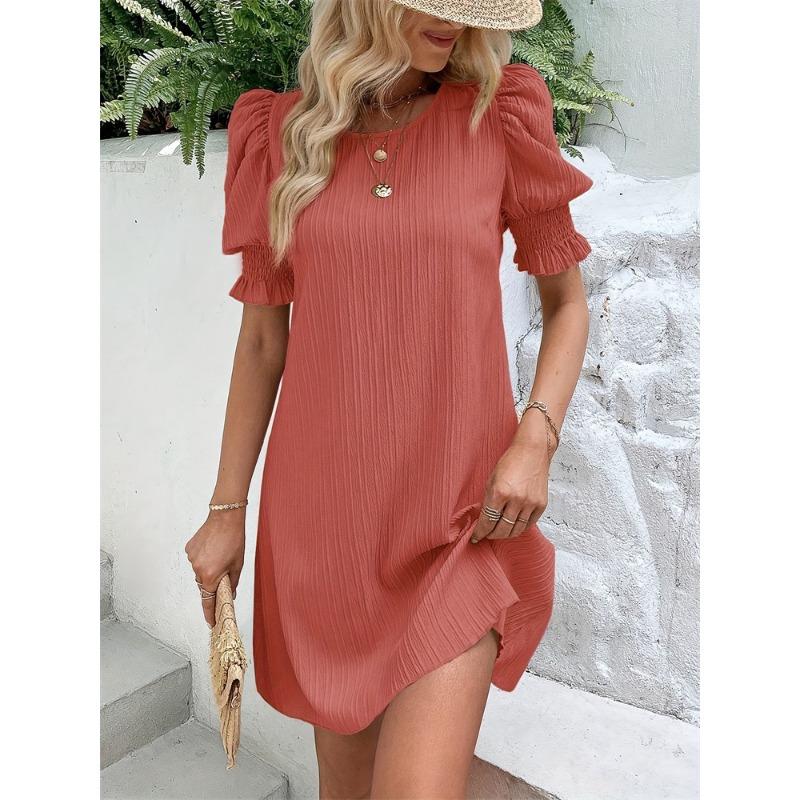 Women's Summer Jacquard Striped A-line Bubble Sleeve Short Sleeve Short Dresses