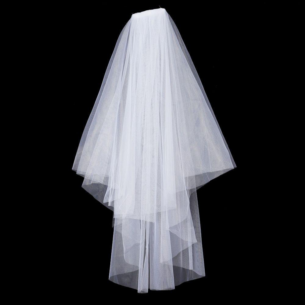 

Элегантная короткая простая фотофата двухслойная женская фата из тюля с гребнем белый