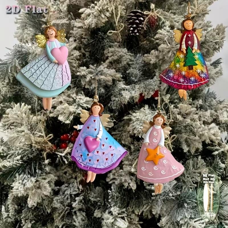 4 Pcs/Set Vintage Angel Hanging Decor Handmade Christmas Ornaments Festive Decor For Xmas Tree Home Office 2026 New Year Gift
