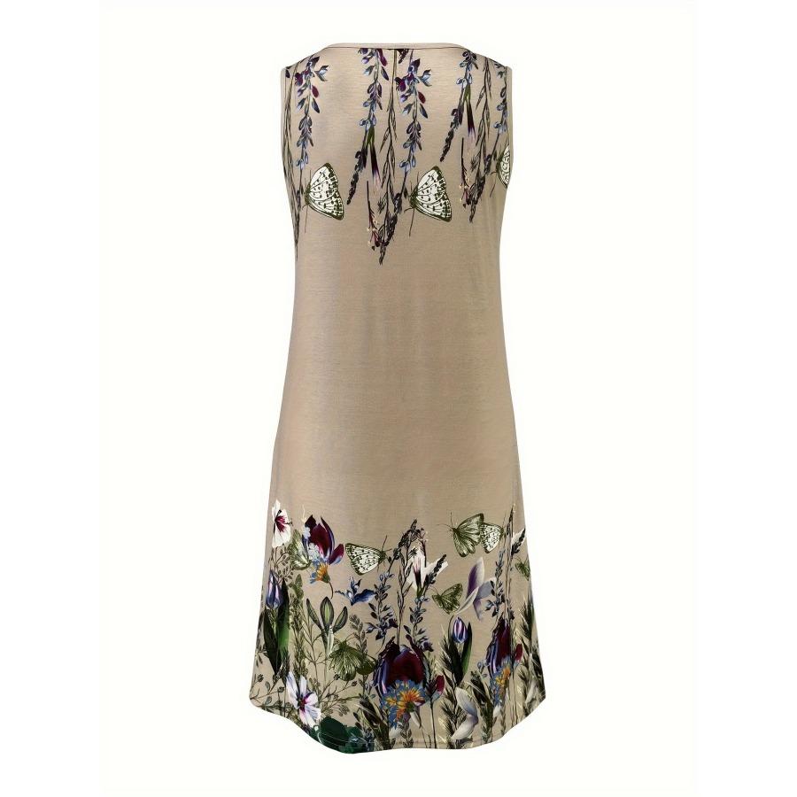 Women's Sleeveless V-neck Floral Print Leisure Holiday Long Dress Vest Skirt
