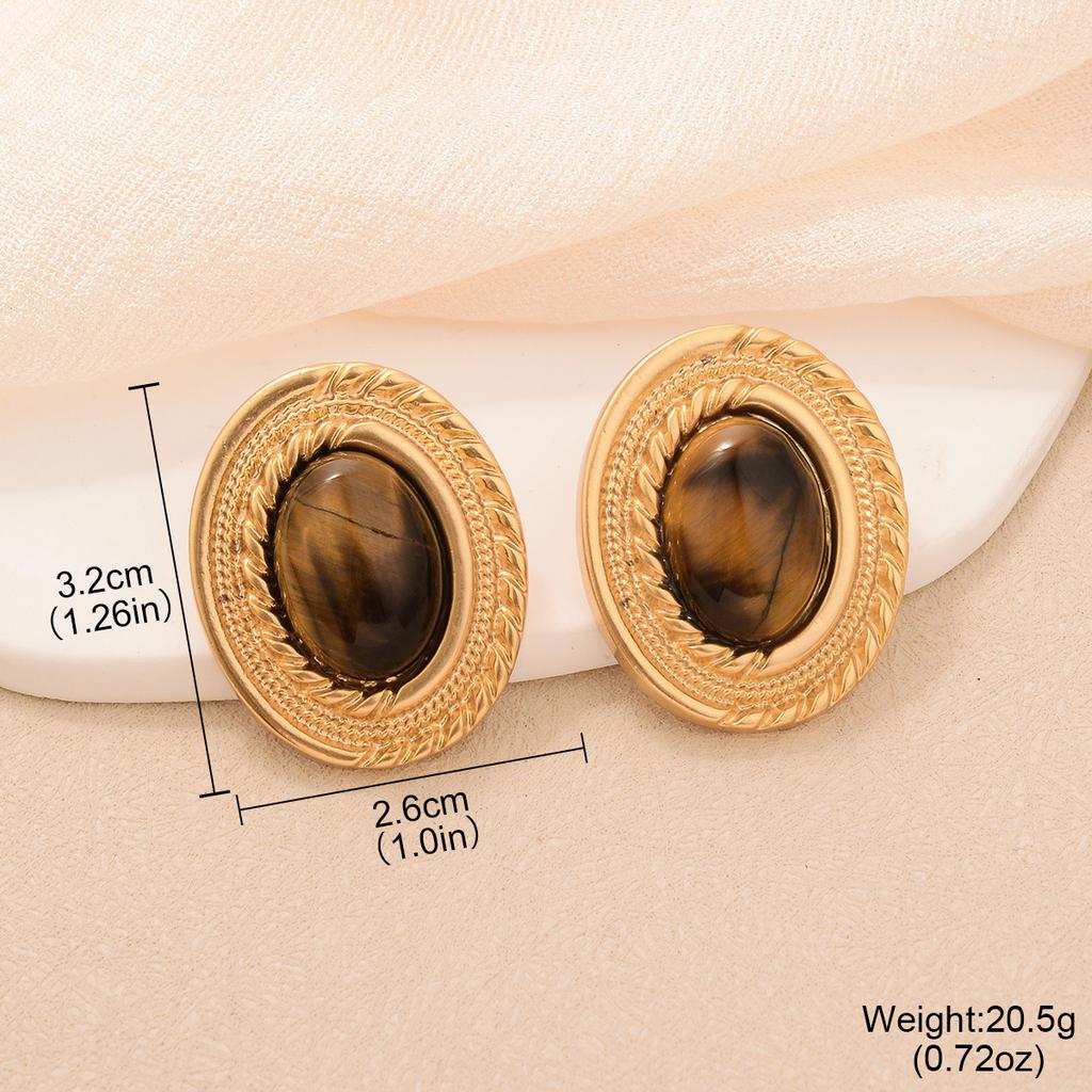 Maillard enamel color big flower stud earrings vintage copper plated medieval gold earrings tiger eye series texture earrings