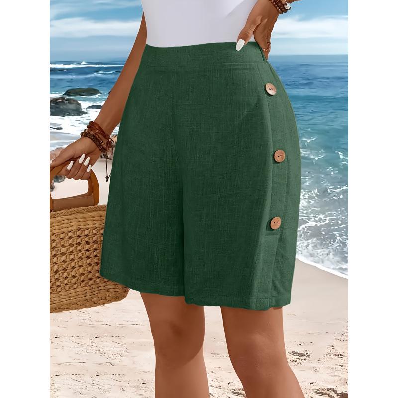 2026 European Retro Button-Decorated Loose Casual Summer Shorts for Women Large