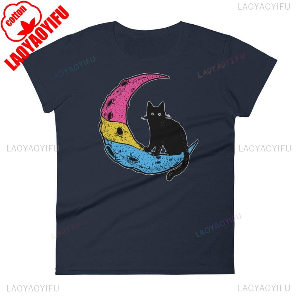 

Space Moon Cat Graphic Printed T-shirt Pansexual Pride Unisex Shirt Gay Pride Month Festival Tee Tops Men Women Summer Tshirt 4XL