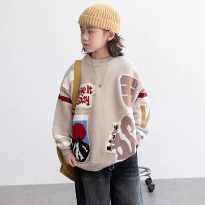 Boys Thickened Knit Pullover Sweater Winter Warm Top For Big Kids