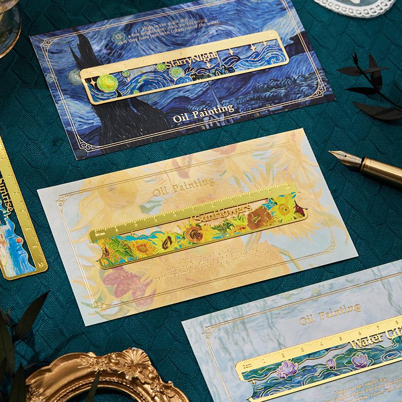1 Pack Retro Painting Metal Hollow Bookmark Creative Hot Stamping Ruler Bookmark Best Gift Writing Materials Supplies for Writer Frie Practical Use