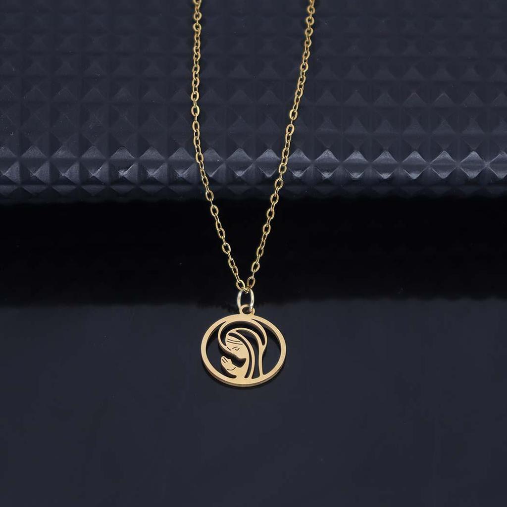 Trendy Stainless Steel Hollow Round Pendant Necklace for Women - Versatile Clavicle Chain Jewelry
