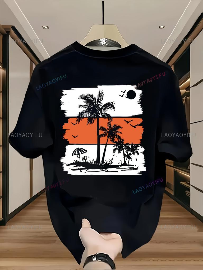 Tropical Graphic Shortsleev TShirt Vibrant Palm Tree Sunset Design Casual Oneck Summer Streetwear Harajuku Casual Unique Tee