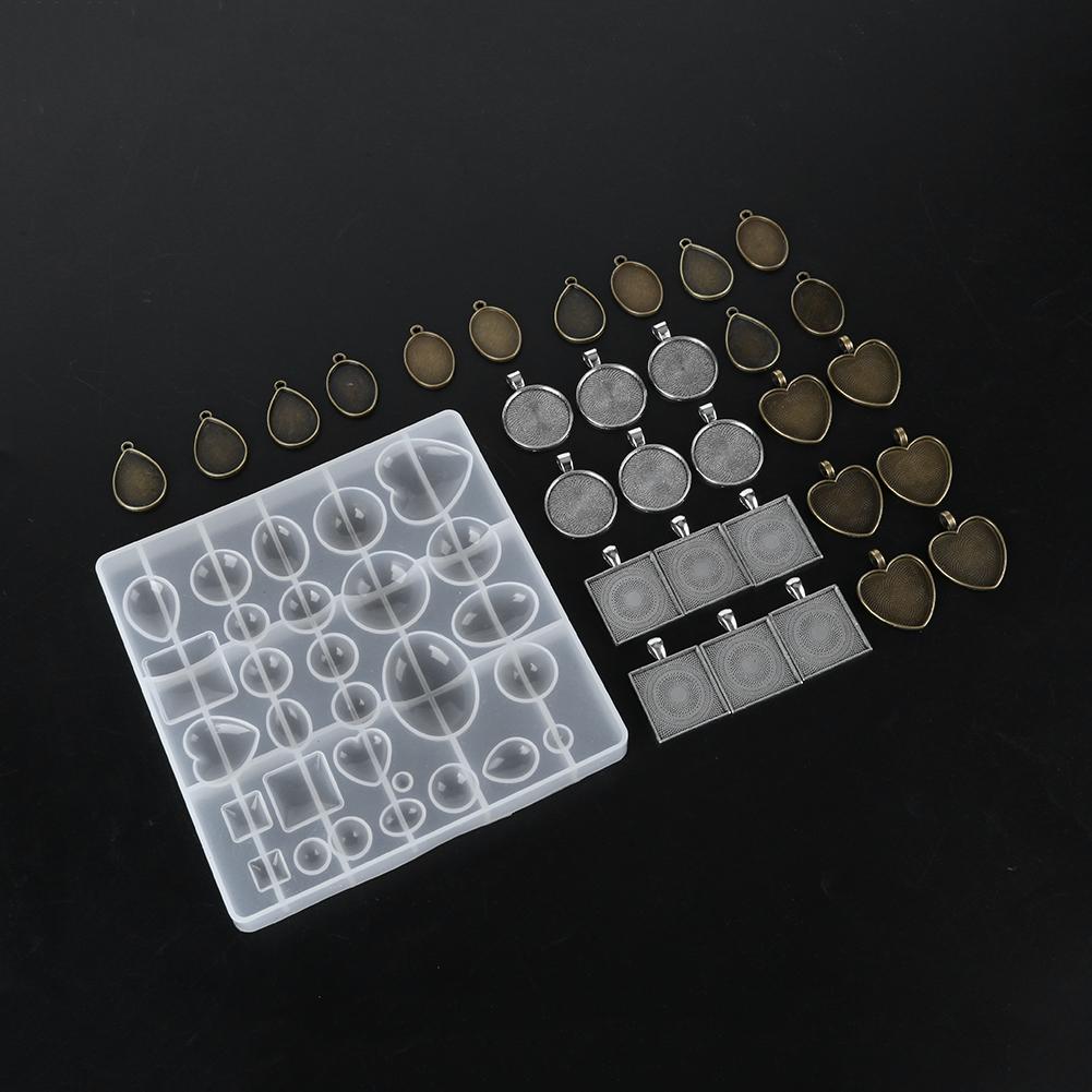 Alloy Round Oval Pendant Base Tray Silicone Mode Pendant Jewelry DIY Tool Set BH201863