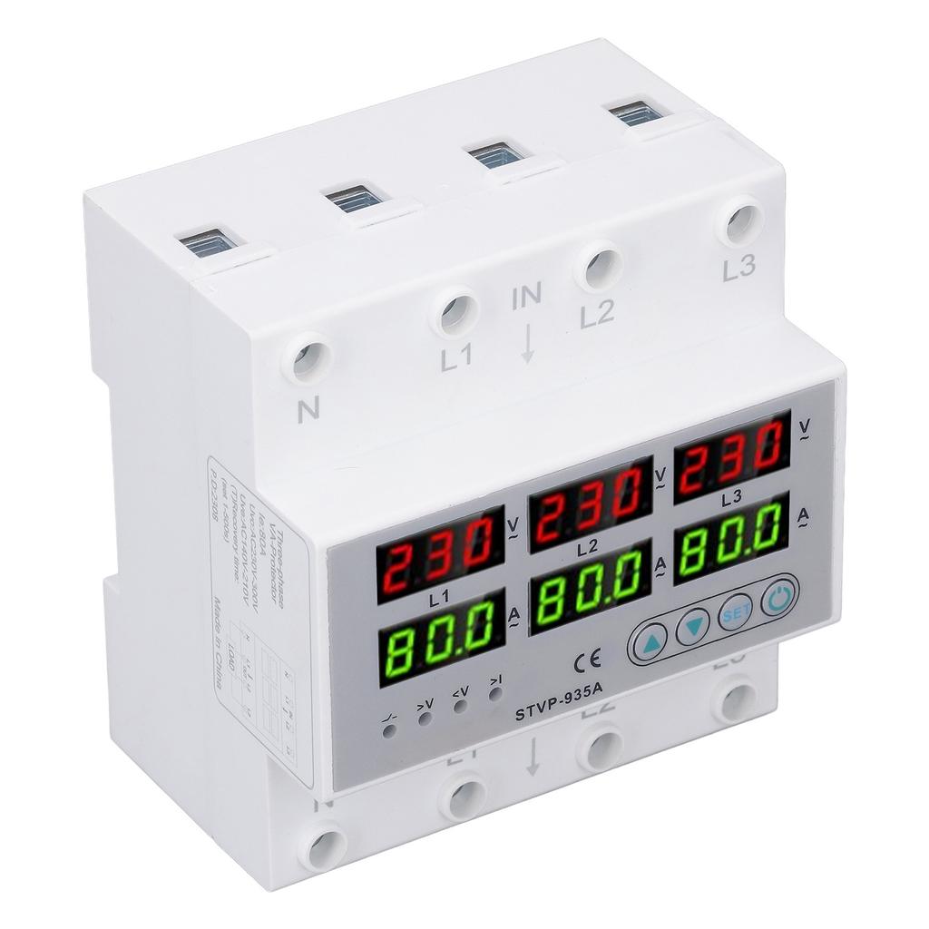 Over Under Voltage Protector 80A 3 Phase Auto Reset Voltage Protective Device DIN Rail Voltmeter Amm