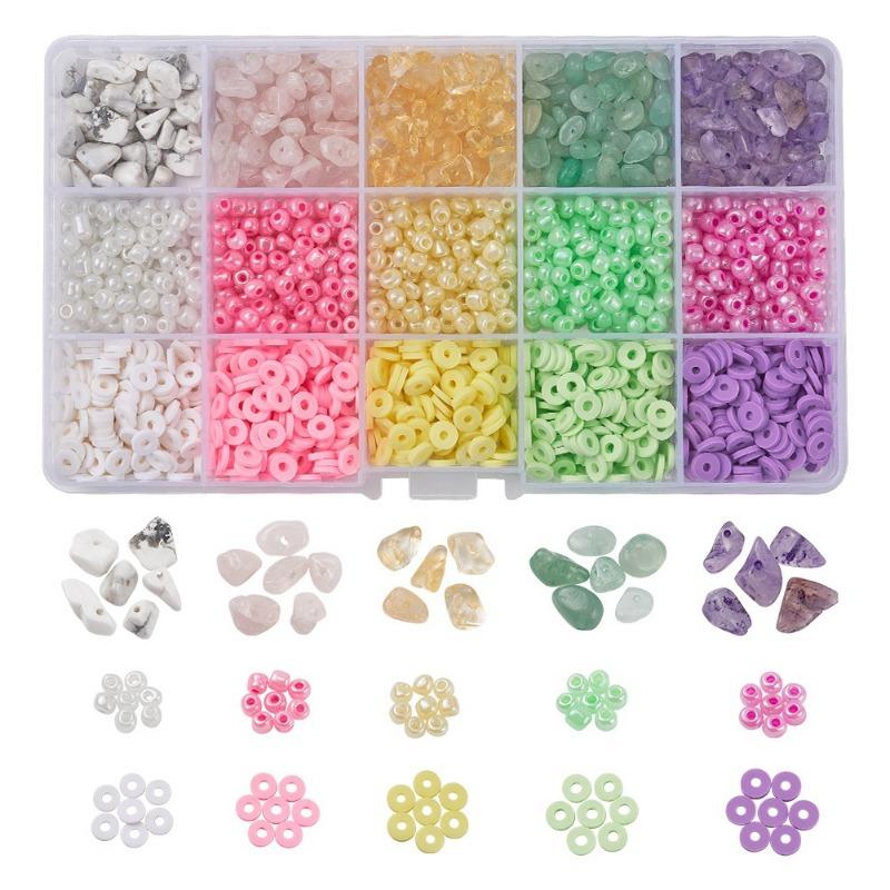 1SET DIY Bracelet Earrings Jewelry Accessories 15 Grid Color Loose Beads Rice Beads Stone Soft Pottery Combination Set
