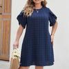 Summer Women's Dress Plus Size Loose Solid Color Temperament Elegant Round Neck Short Sleeve Dresses