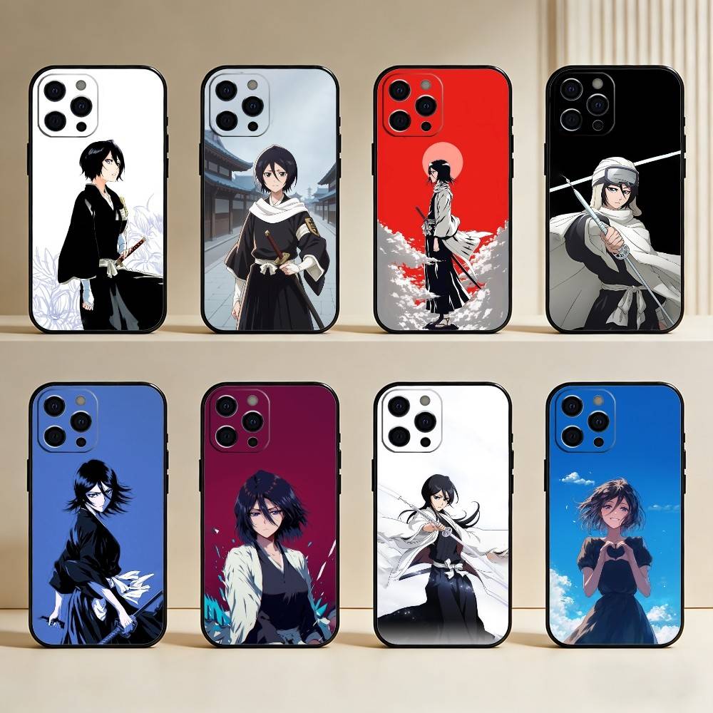 R-Rukia Anime-E KuchikiS Phone Case For iPhone17,16,15,14,13,12 Plus,Max Soft Silicone Black Cover