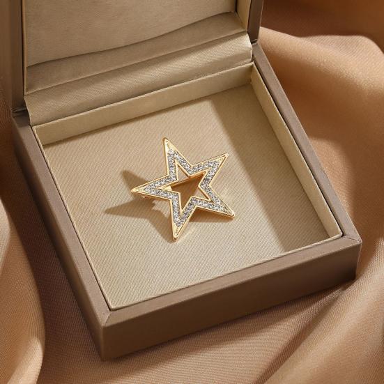 Zinc Alloy Brooch Pin Star Shape Lapel Badge with Rhinestones Inlaid Decorative Outfit Pin