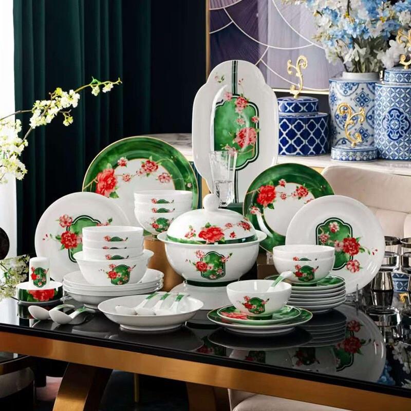

Bo Yiduo Spring Garden 58-Piece High White Jade Porcelain Dinnerware Set