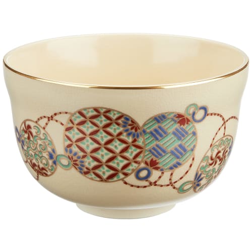 Miyachi Eikou Matcha Bowl, White, Size: Diameter 12.4cm x Height 7.8cm, Ninsei Kujudama, Paper Boxed
