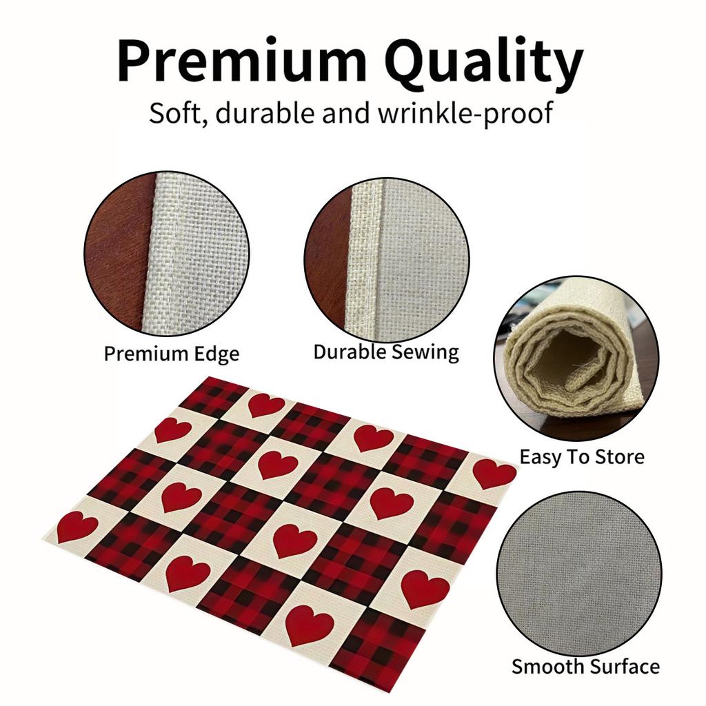 4pcs/6pcs/8pcs Valentine's Day themed placemats, linen placemats for home kitchen restaurant, fashionable print, table mats for holiday parties