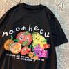 American Retro Fruit Print Round Neck Short Sleeved T-shirt For Women And Men Trendy Loose And Versatile Couple Half Sleeved Tee