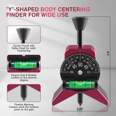 High Accurate Pipe Center Finder Multifunctional Magnetic Connection Pipe Fitting Tools Bubble Level Y Shaped Pipe Marker