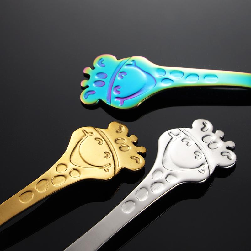 304 Stainless Steel Children's Cartoon Deer Colorful Titanium Plated Small Fork Spoon Mother and Baby Gifts Tableware Baby