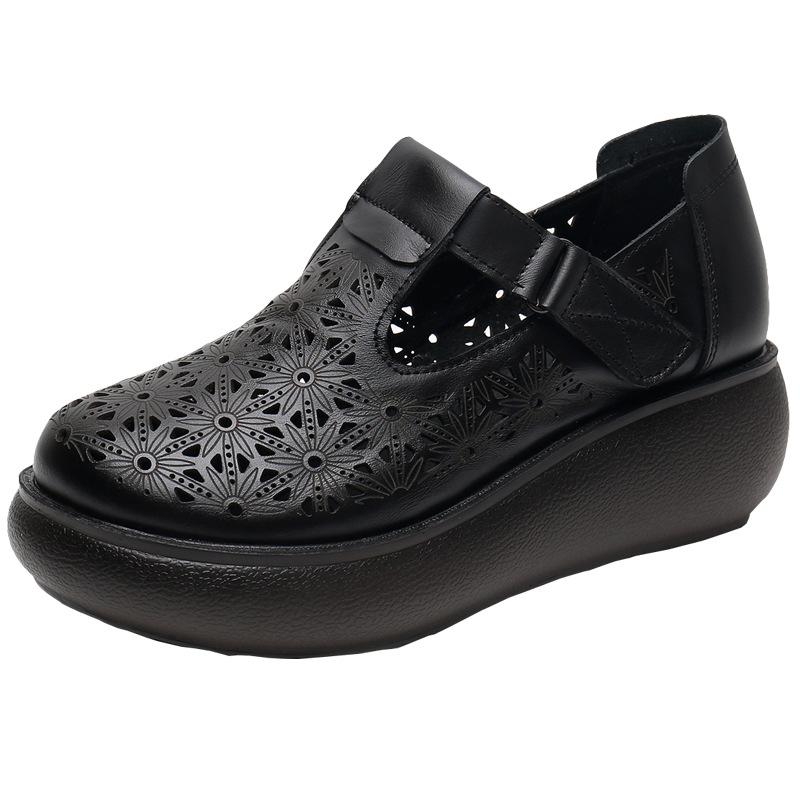 Fashion GKTINOO 2025 Spring Summer Hollow Genuine Leather Shoes Sandals Platform Increase Shoes Wedges High Heels Large Size Women Shoes
