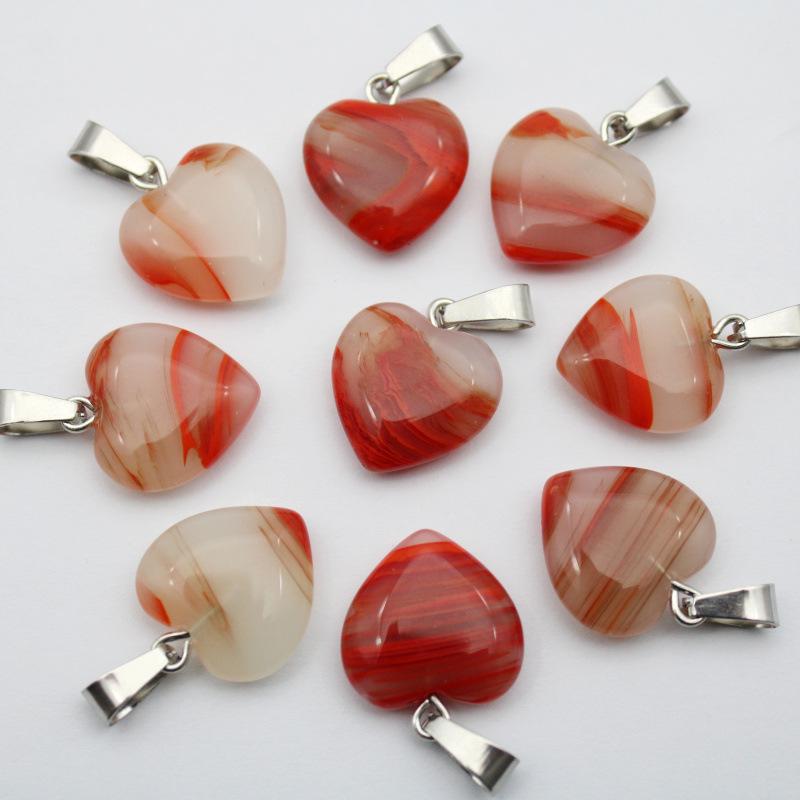 16MM Heart-Shaped Natural Stone Pendant: Amethyst Rose Quartz Green Aventurine Tiger Eye