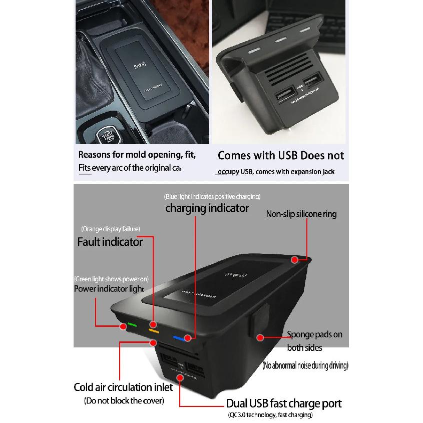 Car Wireless Charger For Volvo XC90 NEW XC60 S90 V90 18-2024 Special Mobile Phone Charging Plate Car Accessories V60 2020 S60