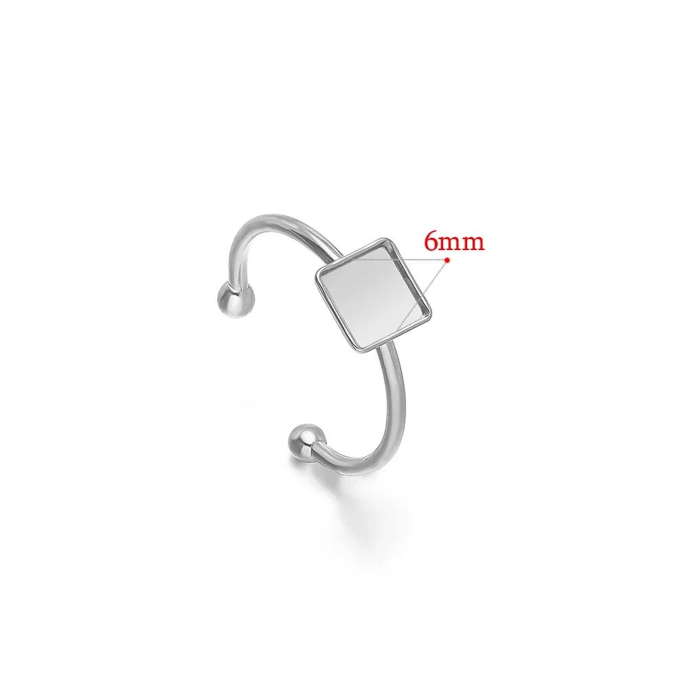 10pcs Adjustable Stainless Steel Open Ring Settings Blank Base Bezel Cabochons Rings for DIY Jewelry Making Finger Accessories