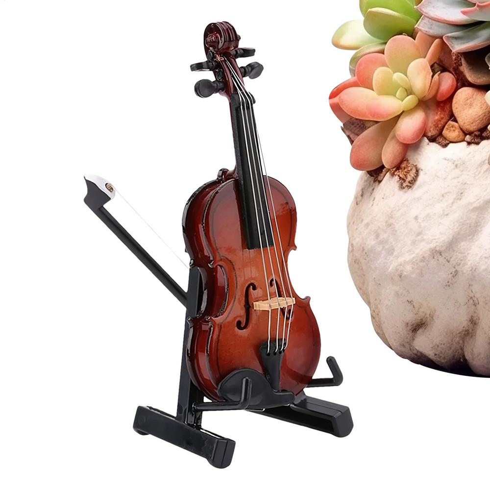 

Wooden Miniature Violin With Stand Mini Violin Figurine Miniature Model With Stand Collectible Wooden Display Accessory Desk