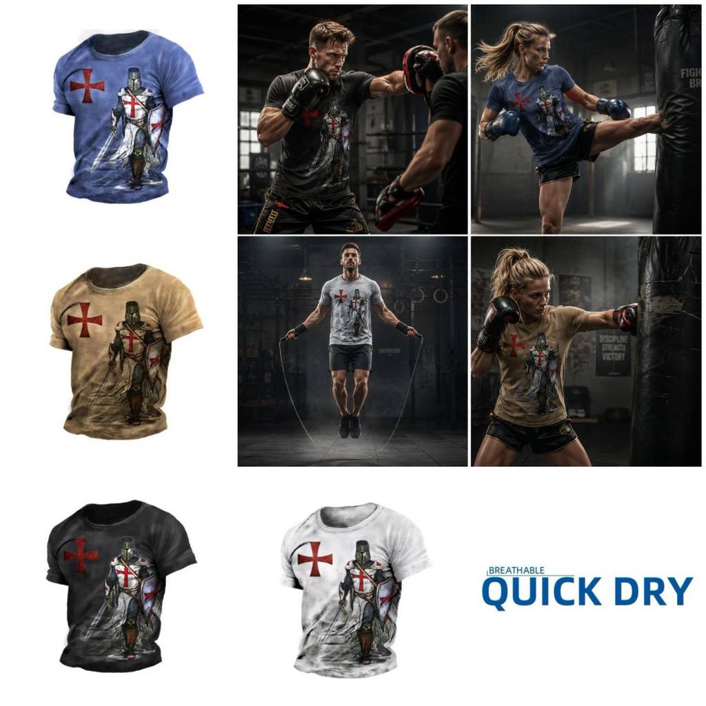 United Kingdom England British UK Templar Knight Warrior Boxing Muay Thai MMA T-shirt National Flag 3D Print Training Retro Fitness Sport Workout
