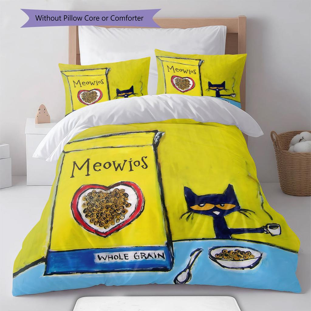 Pete Cat Dream Bedding Quilt Set Quilt Cover Pillowcase Home Decoration Birthday Gift (1 * duvet cover + 2 * pillowcase, without core)