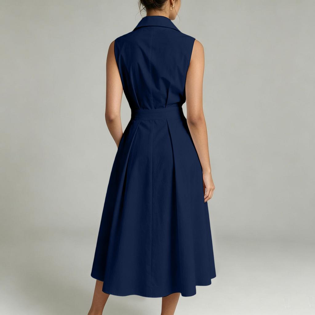 Women's Color Sleeveless Waist Tie Summer Dress - Elegant Versatile Lightweight Dress for Women, Daily Wear, Work, Date, Travel - Multiple Sizes