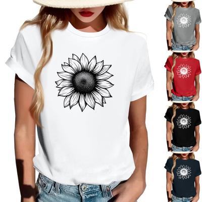 Women's Fashionable Round Neck Casual Retro Print Short Sleeved T-shirt Top