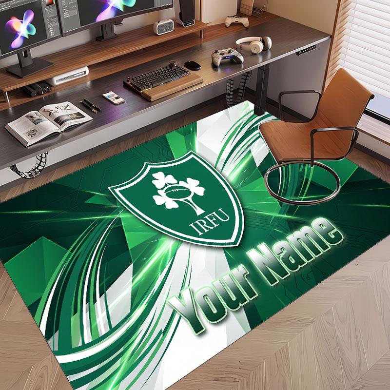 Custom Rug Ireland Rugby Pattern Print Name Text Soft Non‑Slip Floor Carpet for Home Indoor Decoration