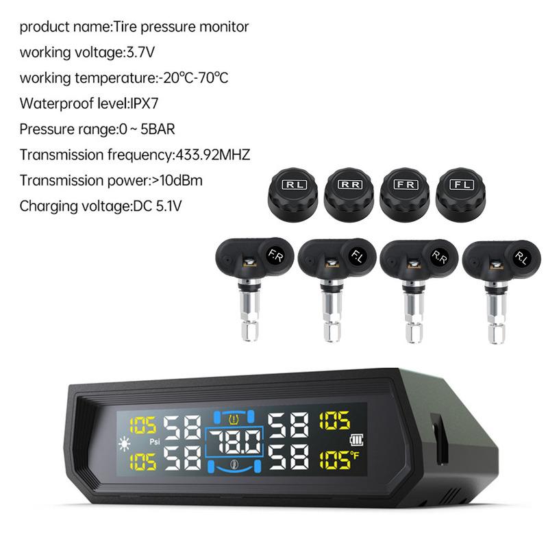 Solar Power With 4 External Sensors Auto Security Alarm Tire Pressure Monitoring System 2025 New TPMS