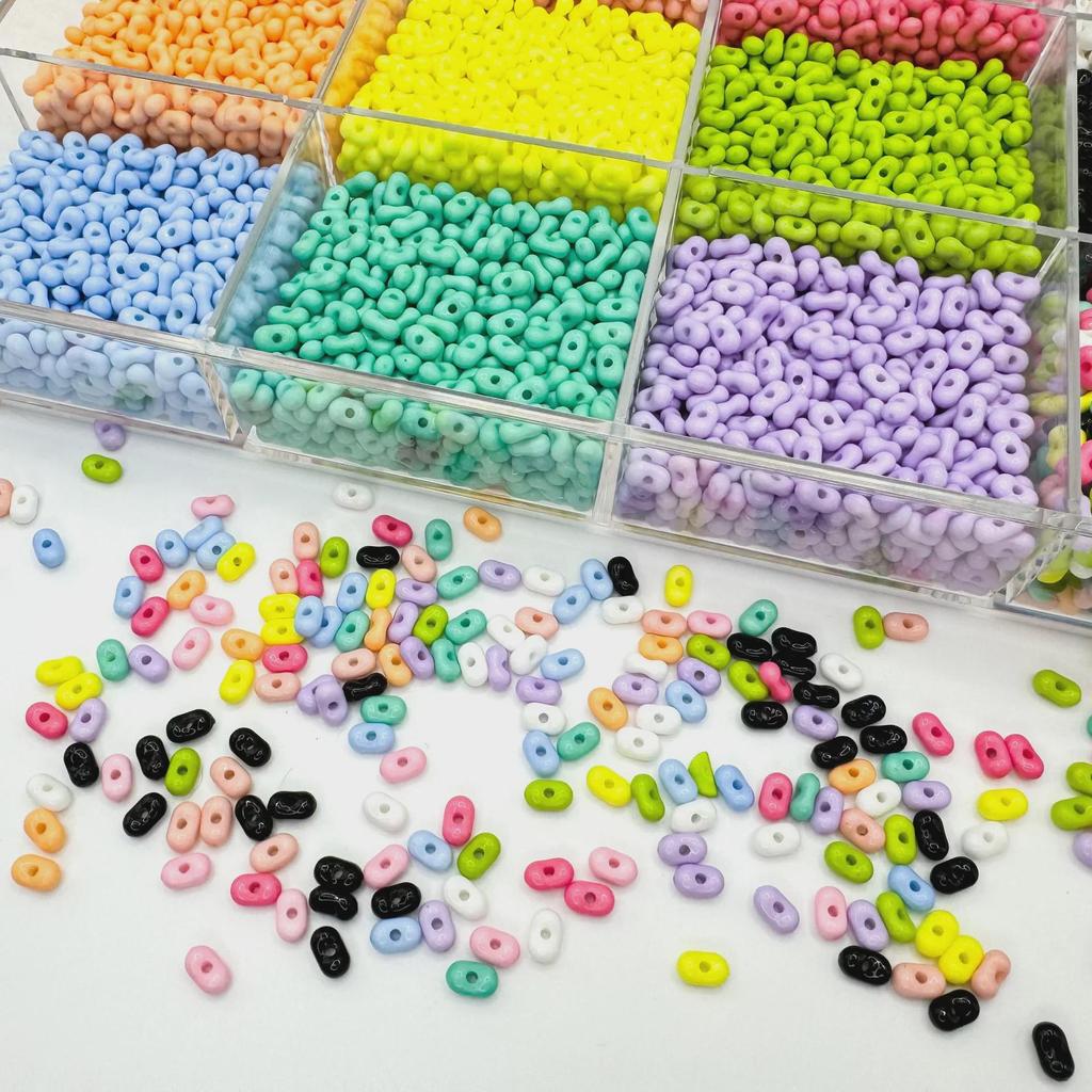 Acrylic Beaded Phone Chain with Solid Color Rice and Fat Peanut Beads for DIY Crafting