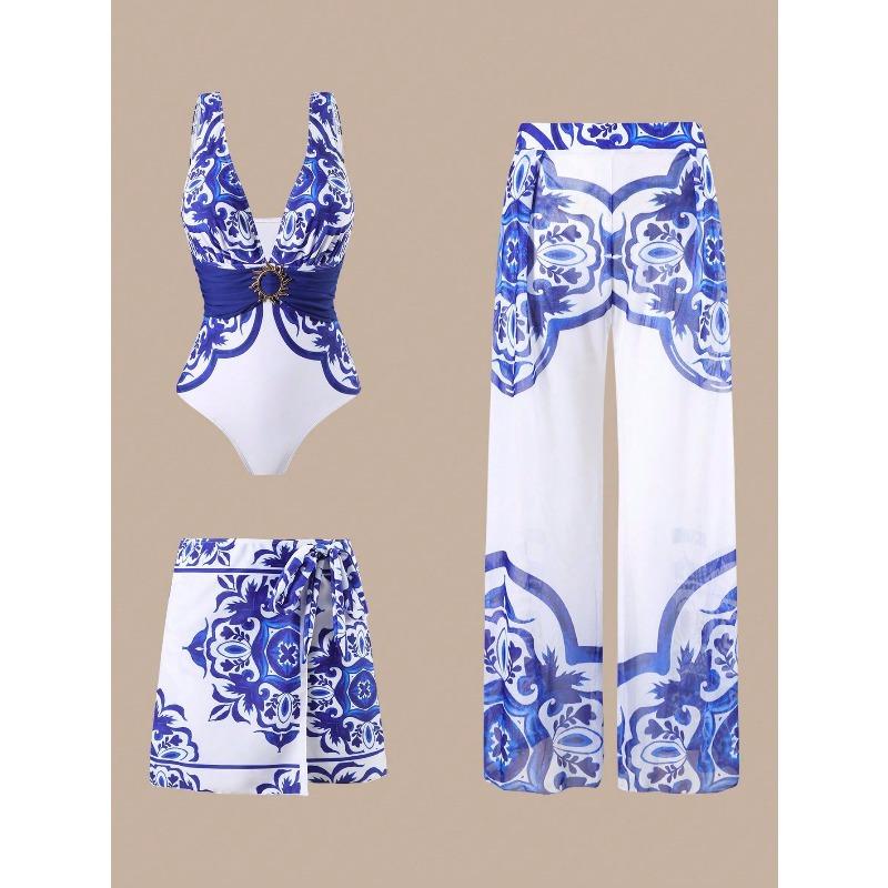 New Fashion Trend Sexy Swimsuit Three-piece One-piece Pants Set European and American Swimsuit S