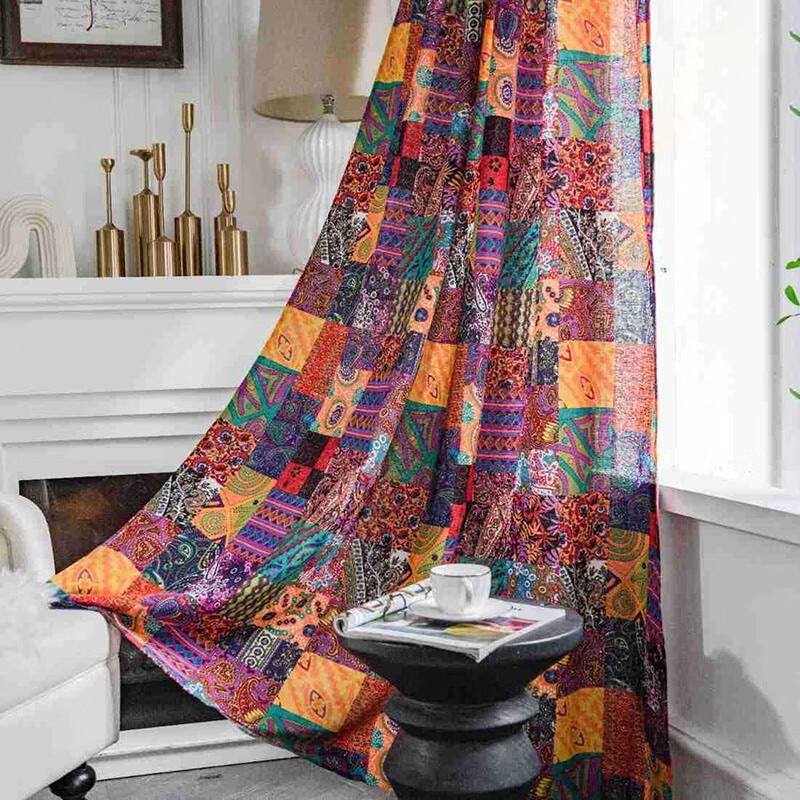 

Jing Ga Retro Ethnic Style Printed Cotton Linen Rod Pocket Curtain