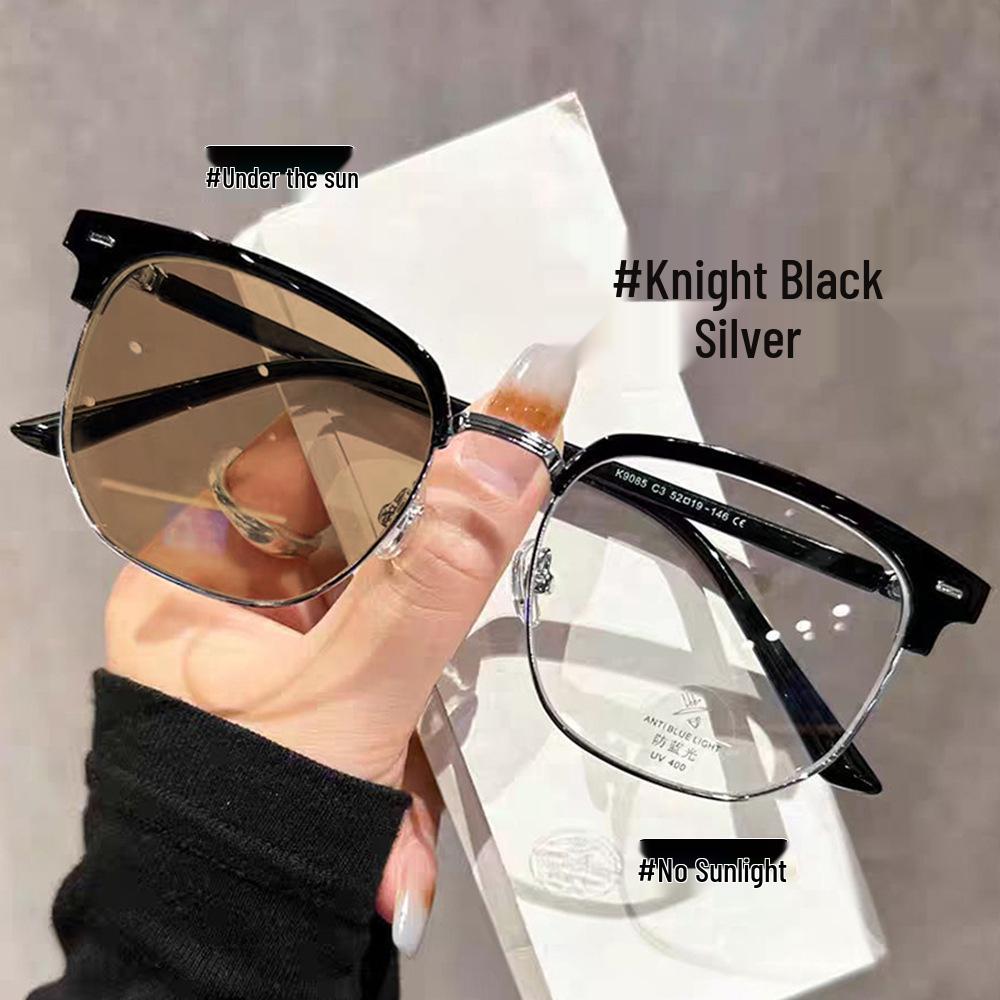 Schicke halbgerahmte Damen-Sehstärken-Brille mit Farbwechsel, Myopie-Brille mit Blaulichtfilter & Retro-Design