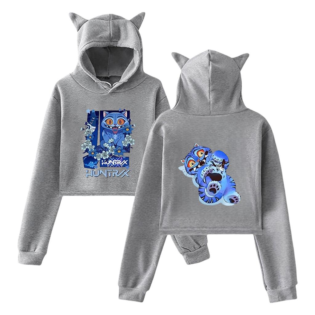 Women Sexy KPop Demon Hunters Cartoon Print Cropped Sweatshirts Loose Harajuku Pullovers Korean Casual Tops