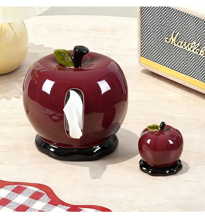 Apple High-End Ceramic Tissue Box for Living Room - Luxury Creative Napkin Holder for Coffee Table Decoration