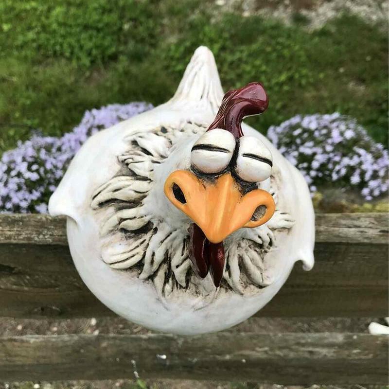 Lustiges Huhn Sitzende Zaun Deko Gartenstatuen für Zäune Hahn Wandkunst Hofskulpturen Bauernhof Terrasse Rasen Dekoration 14X13cm