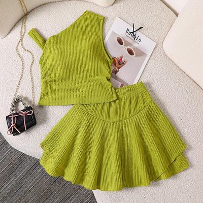 2026 Spring/Summer Girls' Off-Shoulder Camisole & Irregular Skirt Set