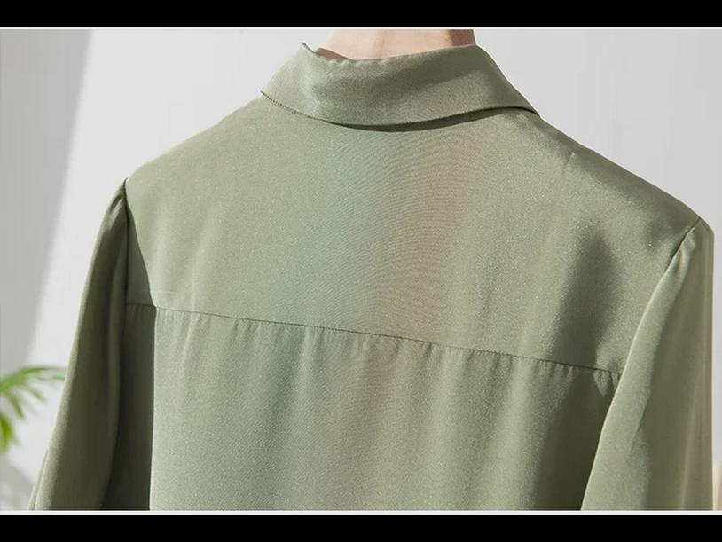 Women's Elegant Silk Commuting Shirt, Solid Color, Three-Quarter Sleeves, Mulberry Silk Top
