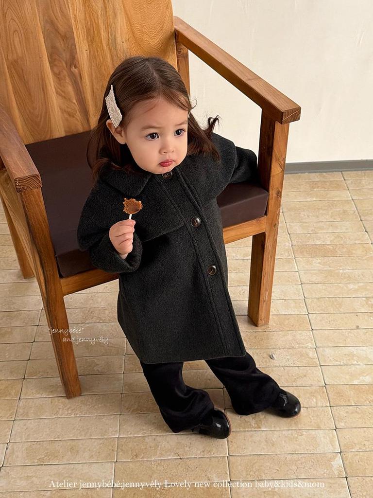 Jennybebe Girls' Elegant Woolen Winter Coat - Korean & British Style Shawl Design